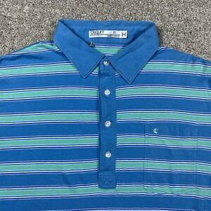 Criquet Polo Shirt Mens XL Blue Organic Cotton Short Sleeve Chest Pocket Striped